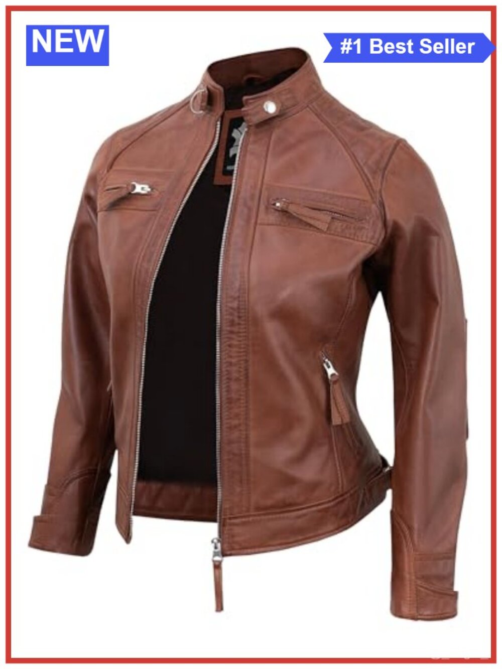 Quilted Lambskin Leather Jacket Women Cafe Racer Moto Zip Pockets
